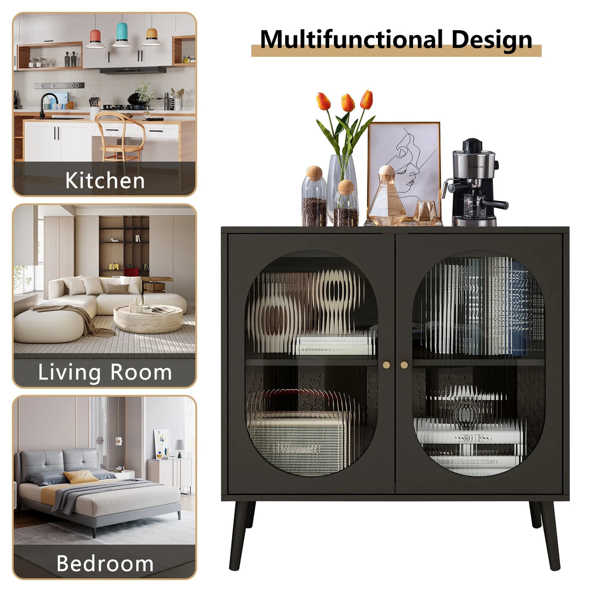 Black Sideboard and Buffets with 2 Doors and Adjustable Shelves A217