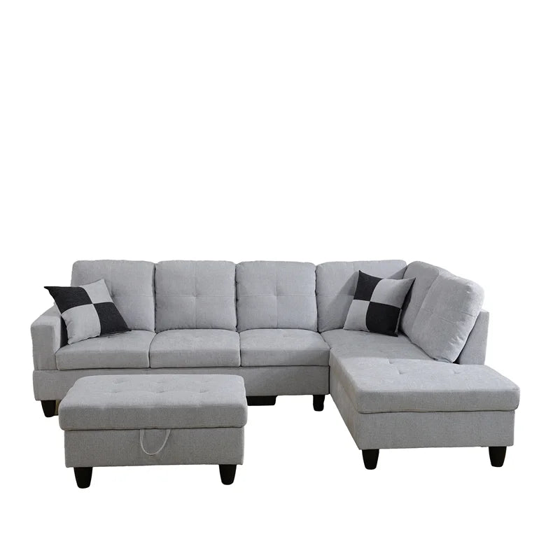 Gray White Sectional & Ottoman S52396