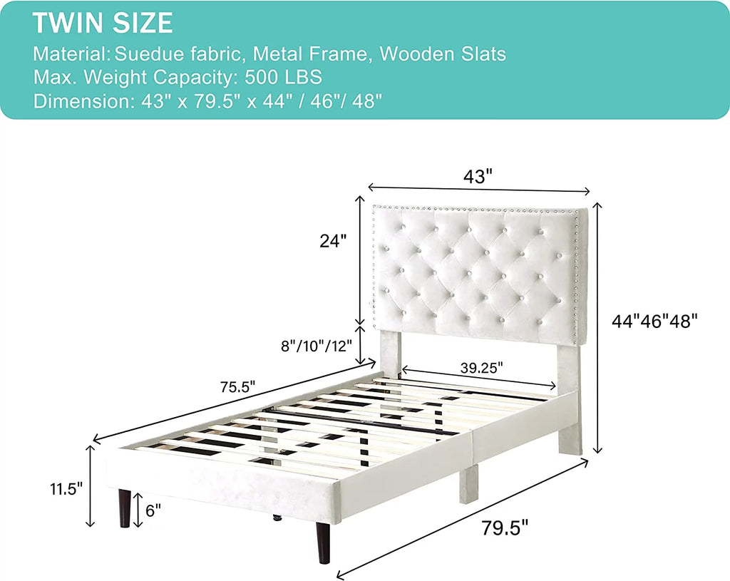 Gray Twin Upholstered Platform Bed Frame with Adjustable Headboard Z4783