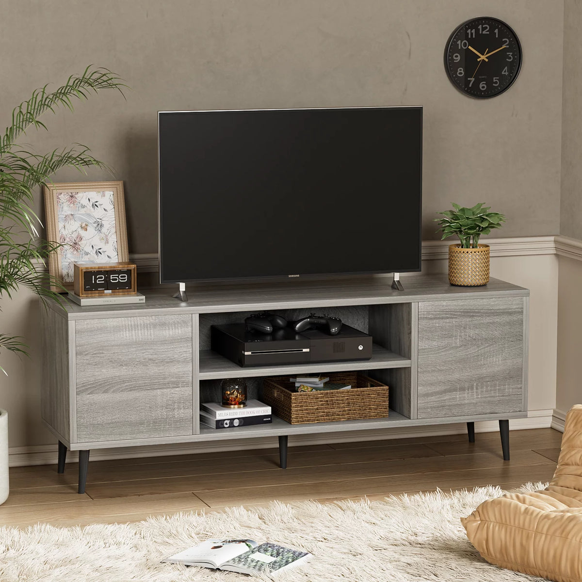 White Walnut 2-Door TV Stand H89187