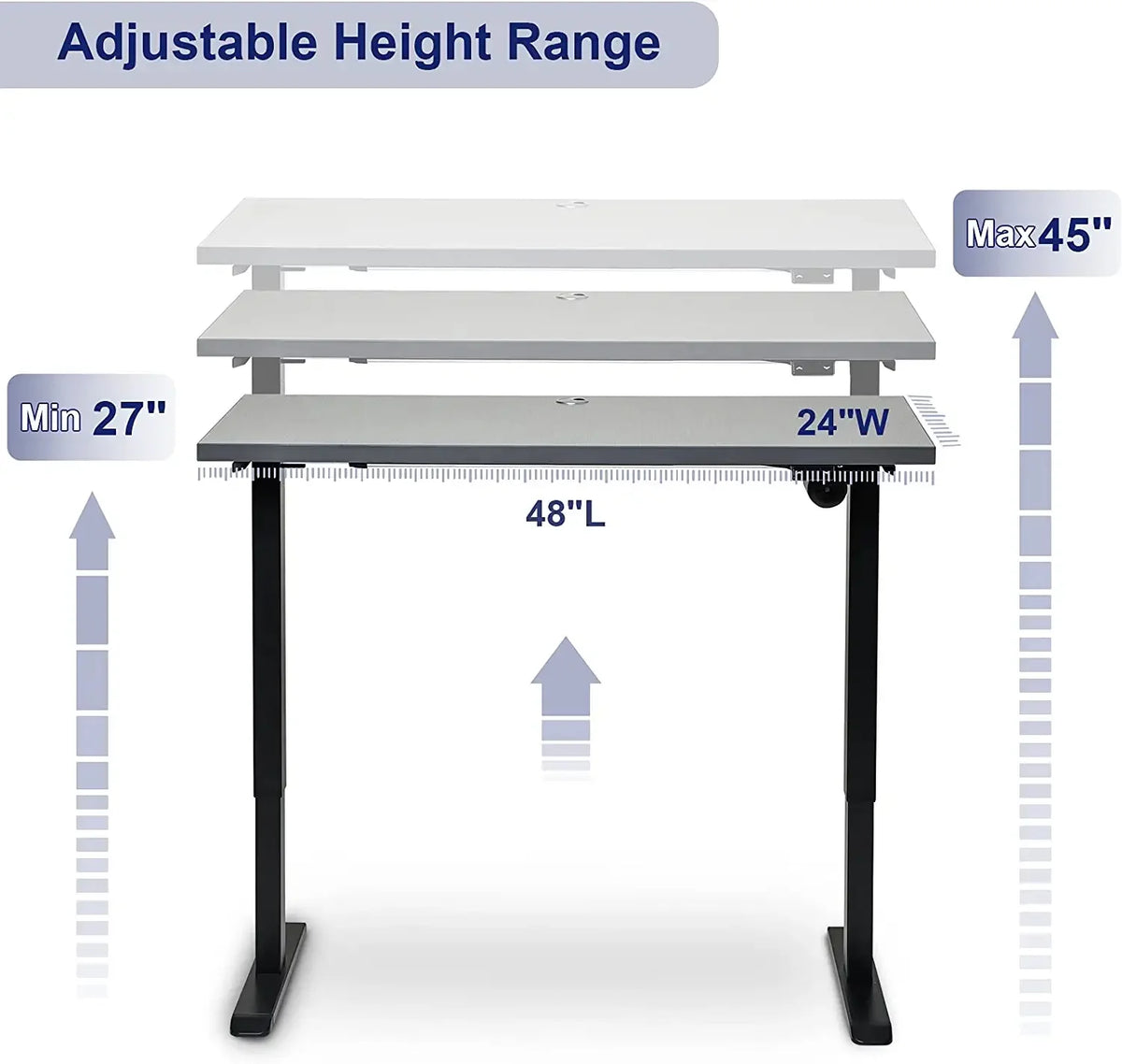 Electric Height Adjustable Desk with Black Frame and Grey Twill Top I6508