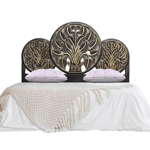 Queen Engineered Wood Headboard Black Gold Antique N5237