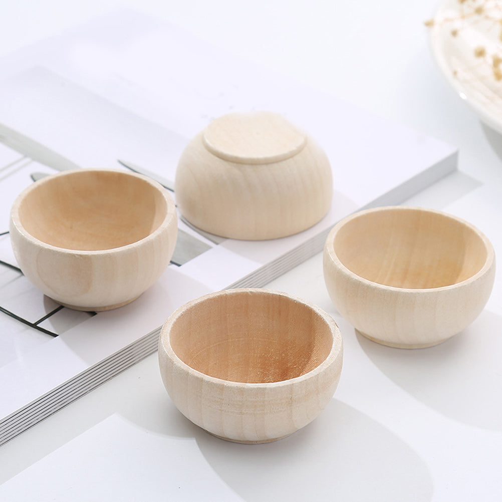 4 Pcs Small Wooden Bowl Dollhouse Unpainted Mini Cutlery Toys O192