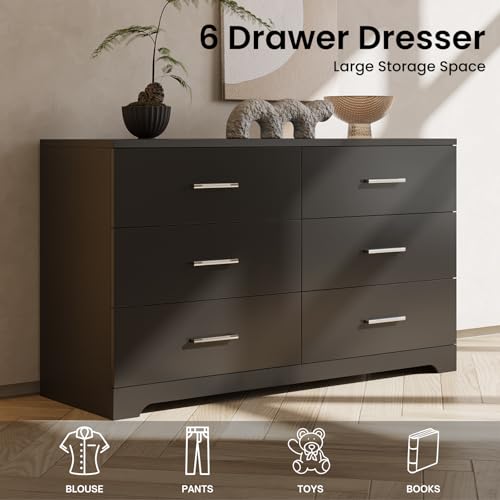 Black 6 Drawer Wood Dresser T53305
