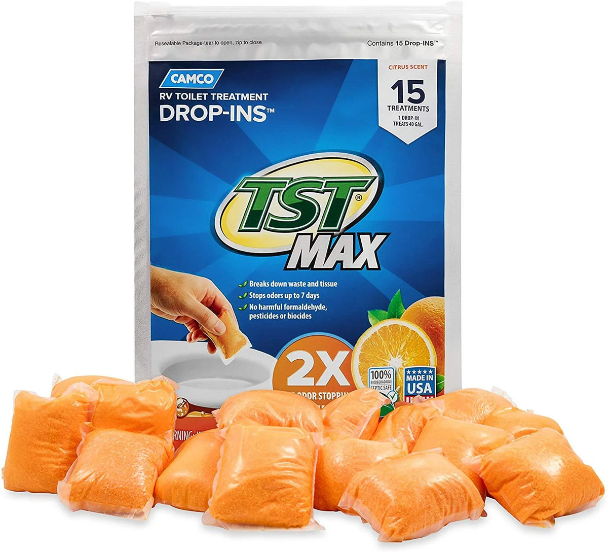 Orange Citrus Scent RV Toilet Treatment Drop-Ins, 15-Pack J722130