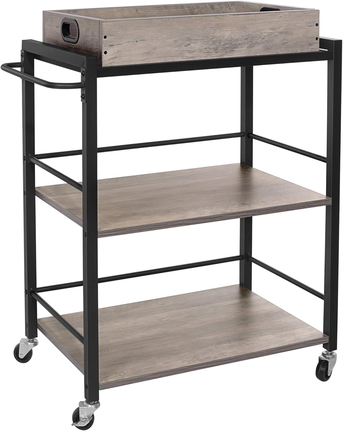 Greige and Black 3-Tier Kitchen Utility Cart with Removable Tray N7176