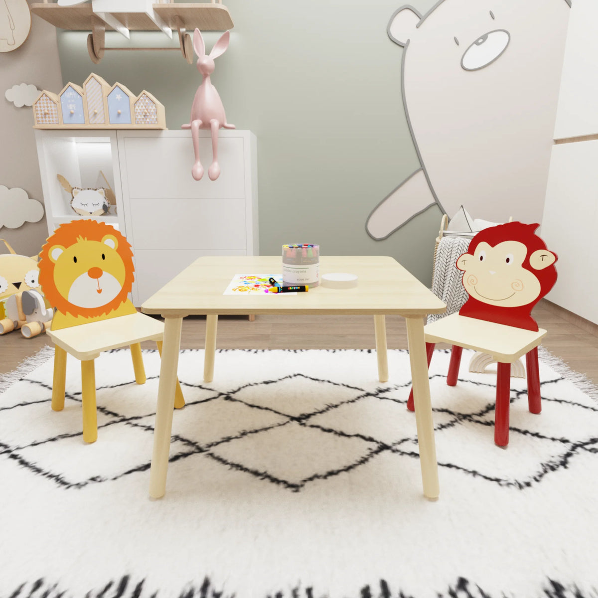 Kids Table and 2 Chairs Set 3-Piece Toddler Wooden Activity Play Table Set D675440