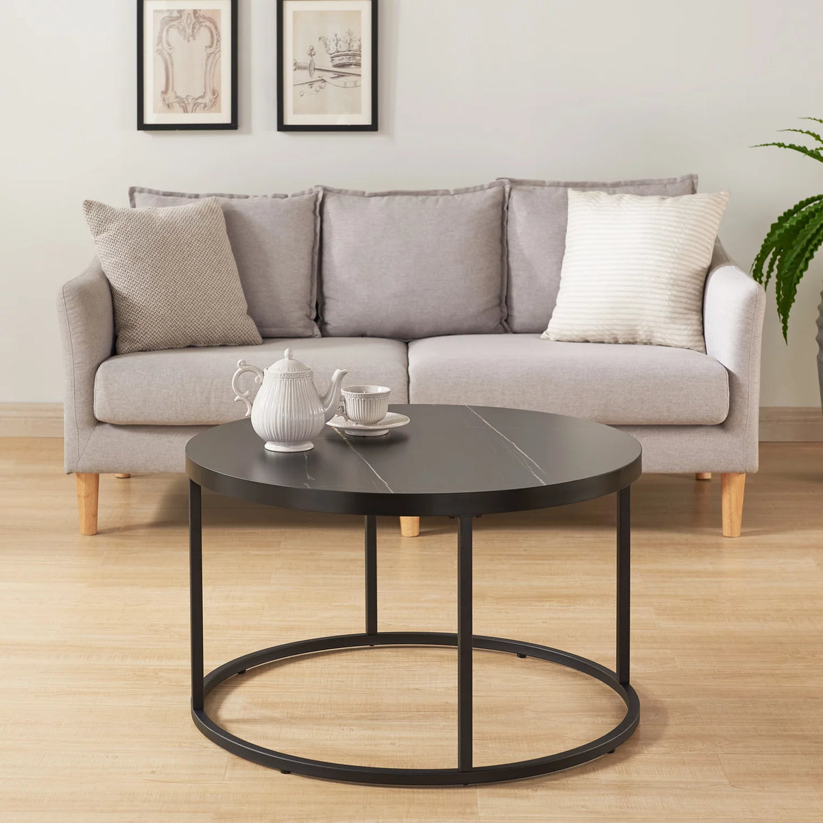 Black Marble Round Coffee Table Ottoman C234