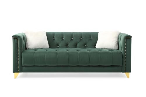 Green Deep Button Tufted Upholstered Sofa with Gold Legs K7069