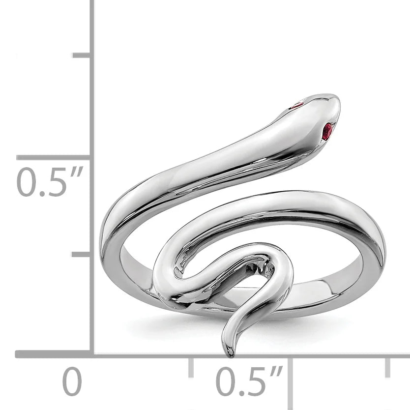 Sterling Silver Rhodium-plated Snake Toe Ring with Synthetic Ruby L400