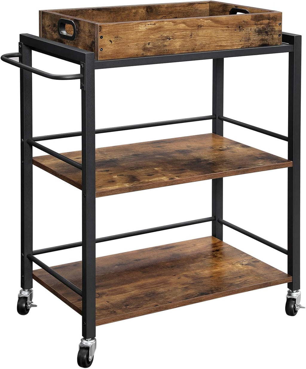 Greige and Black 3-Tier Kitchen Utility Cart with Removable Tray N7176