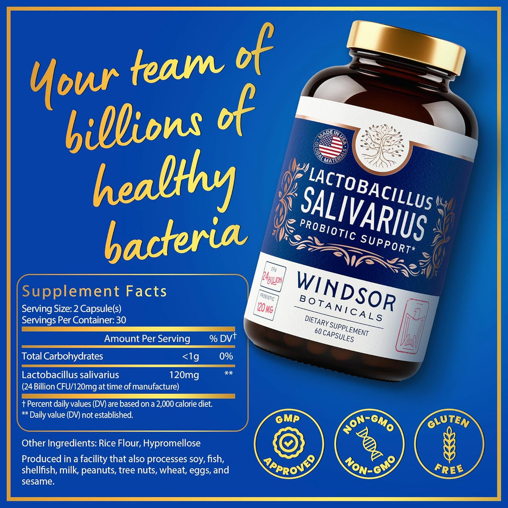 Lactobacillus Salivarius Probiotic Capsules, 24bn CFU, 2-Pack 120 Caps M61843
