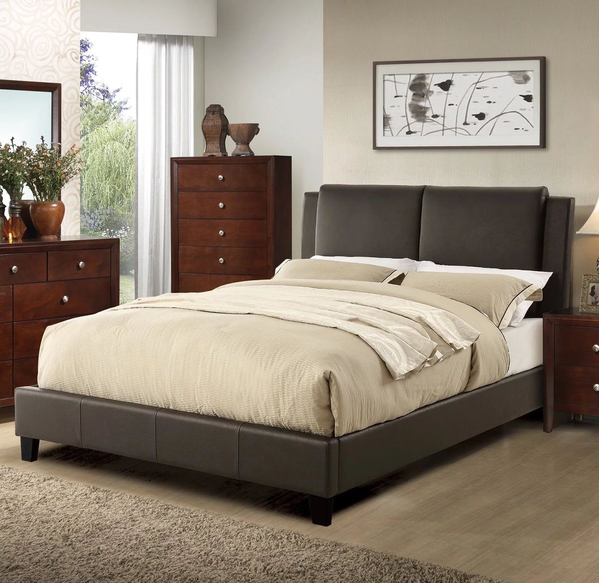 Brown Faux Leather Full Size Upholstered Platform Bed G800224