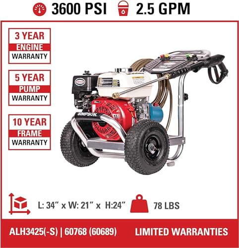 4200 PSI Gas Pressure Washer, 4.0 GPM Power Washer, Honda GX390 Engine, 50-Foot Steel-Braided Hose, Aluminum Series K76622