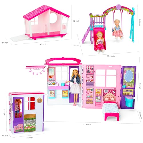 Foldable Dollhouse with 60+ Pcs & 2 Dolls M342609