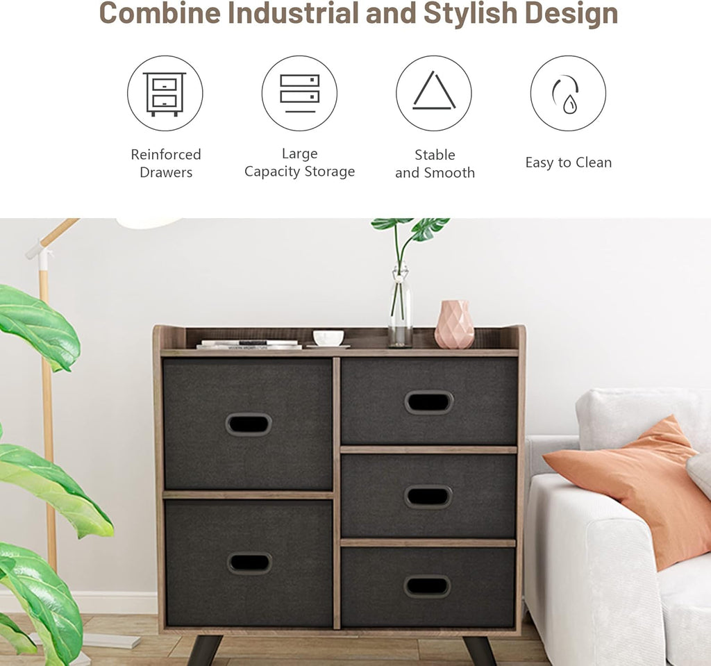 5 Drawers Wood Frame Storage Dresser with Removable Fabric Drawers Q723413