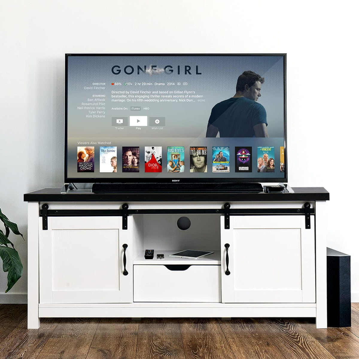 Farmhouse TV Stand with Wooden Sliding Barn Door TV Console U4508