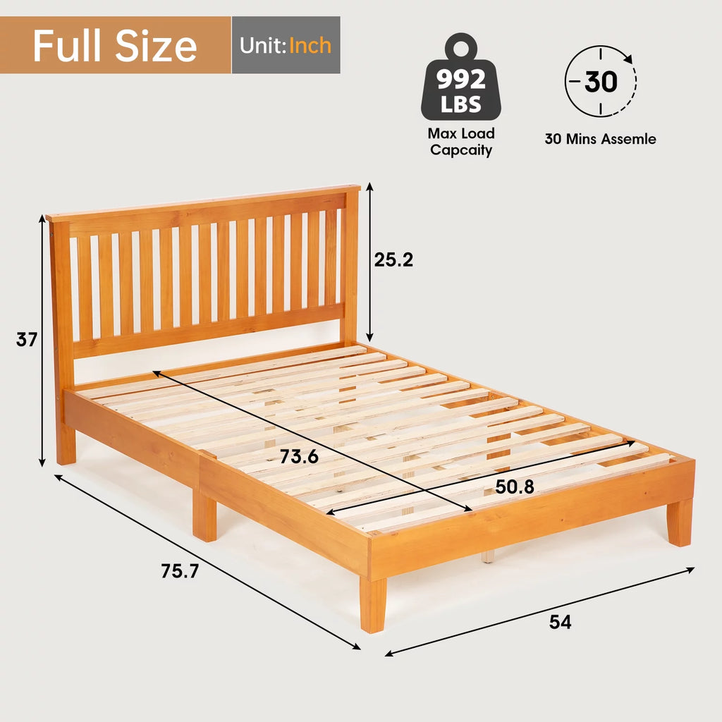 Queen Size Bed Frame with Headboard Wood Slats B76346