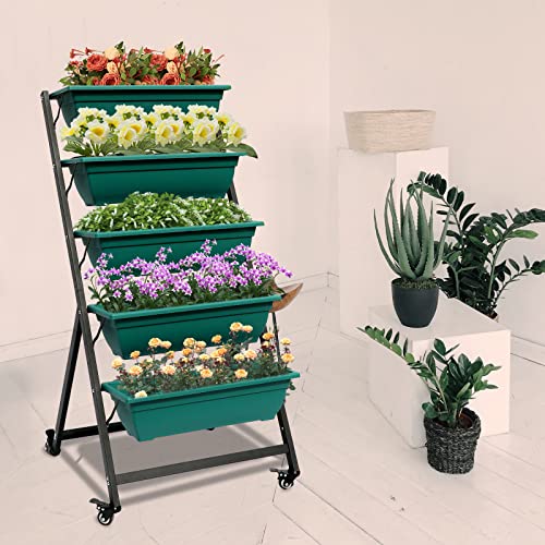 Green Vertical Garden Planter with 5 Boxes and Wheels B614503
