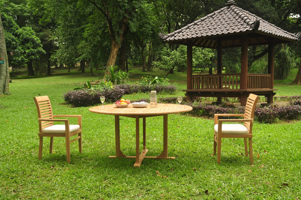 Grade-A Teak 3 Pc Dining Set with 60" Round Table and 2 Stacking Arm Chairs G753474
