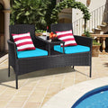 Rattan Wicker Patio Conversation Set with Table Turquoise Cushion M827