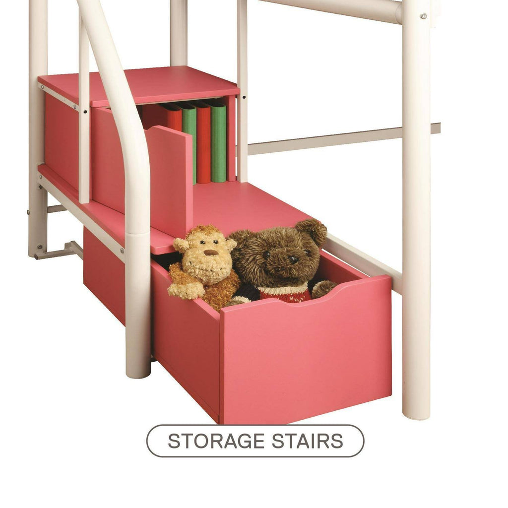 Black Junior Twin Loft Bed with Storage Steps C5921