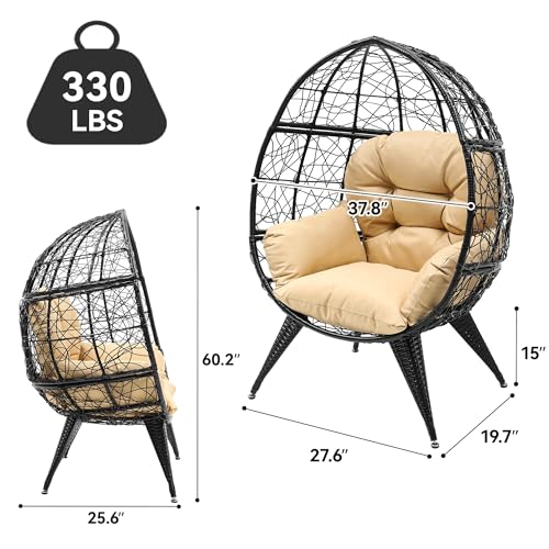 Oversized Wicker Egg Chair with Stand Cushion D486