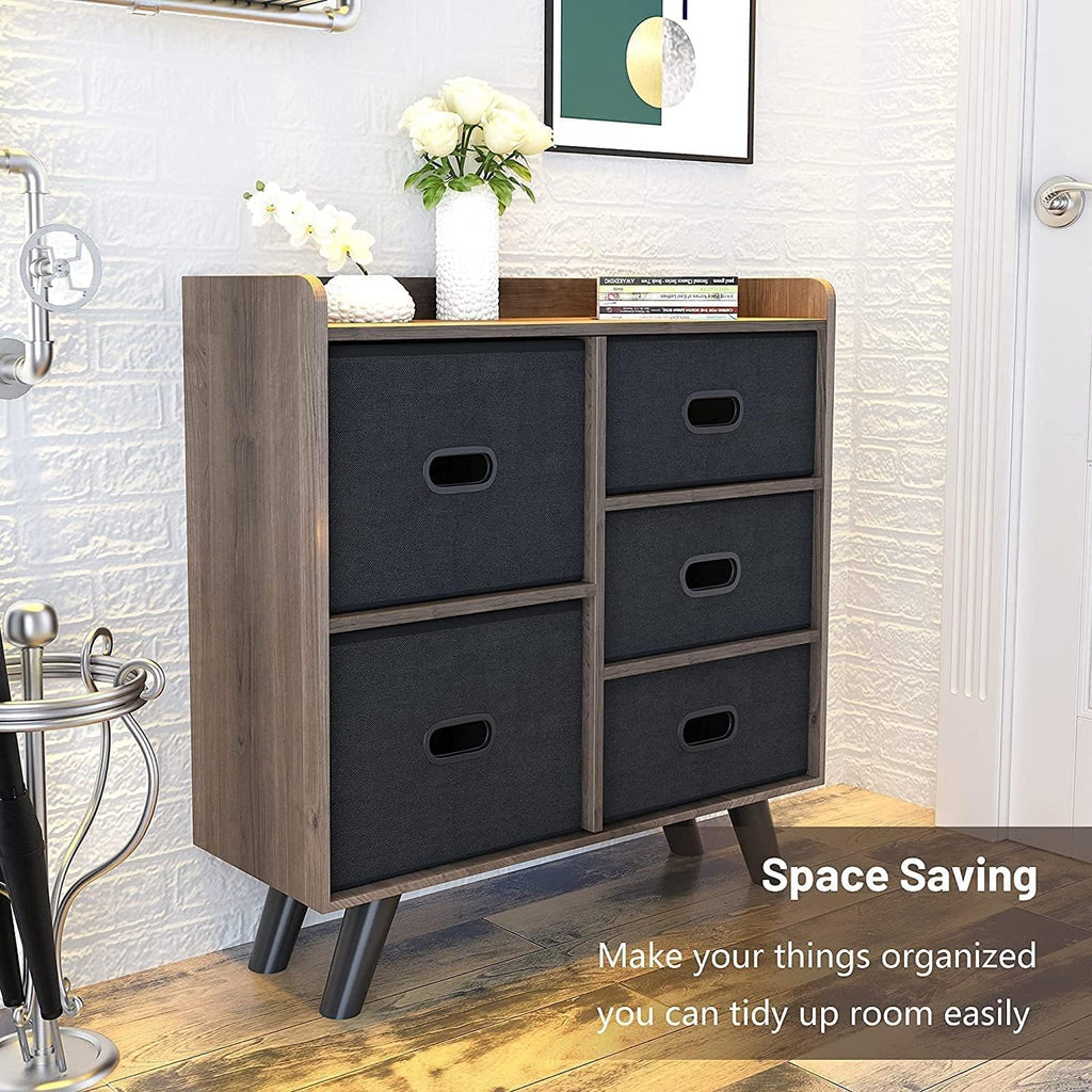 5 Drawers Wood Frame Storage Dresser with Removable Fabric Drawers Q723413