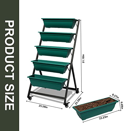Green Vertical Garden Planter with 5 Boxes and Wheels B614503