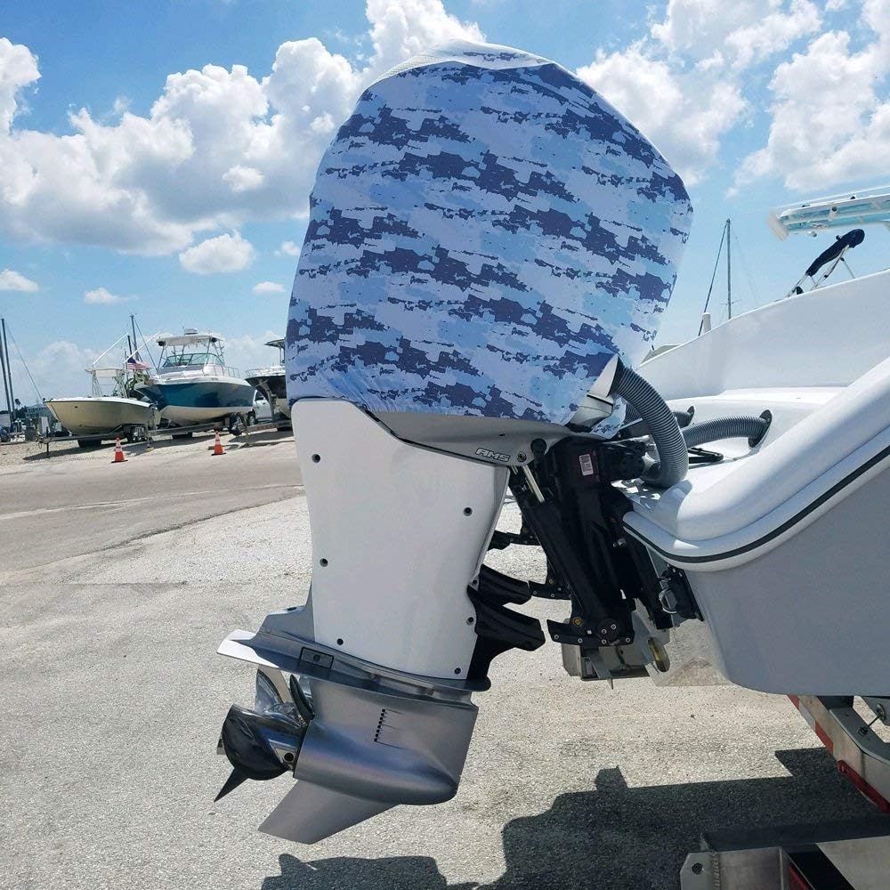 Blue Digital Camo Outboard Motor Cover S475