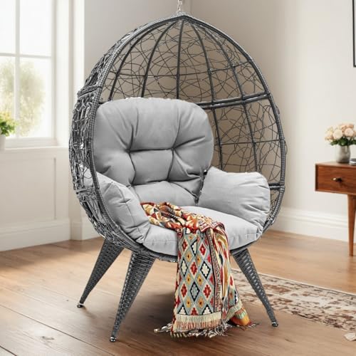 Oversized Wicker Egg Chair with Stand Cushion D486
