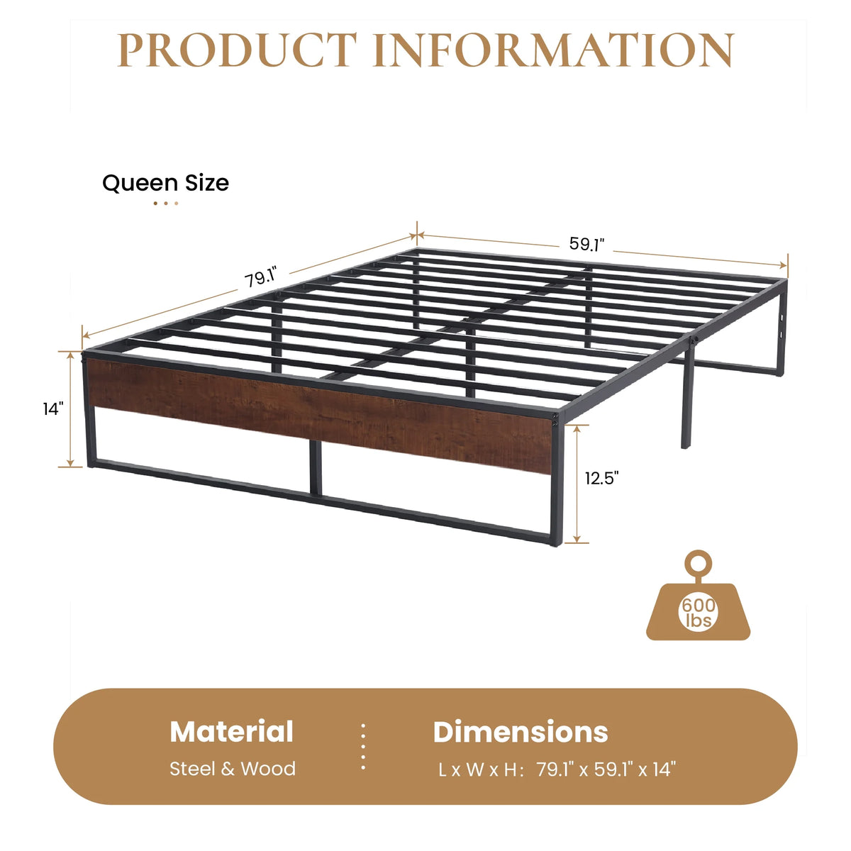Brown King Size Metal Platform Bed Frame with Underbed Storage I276986