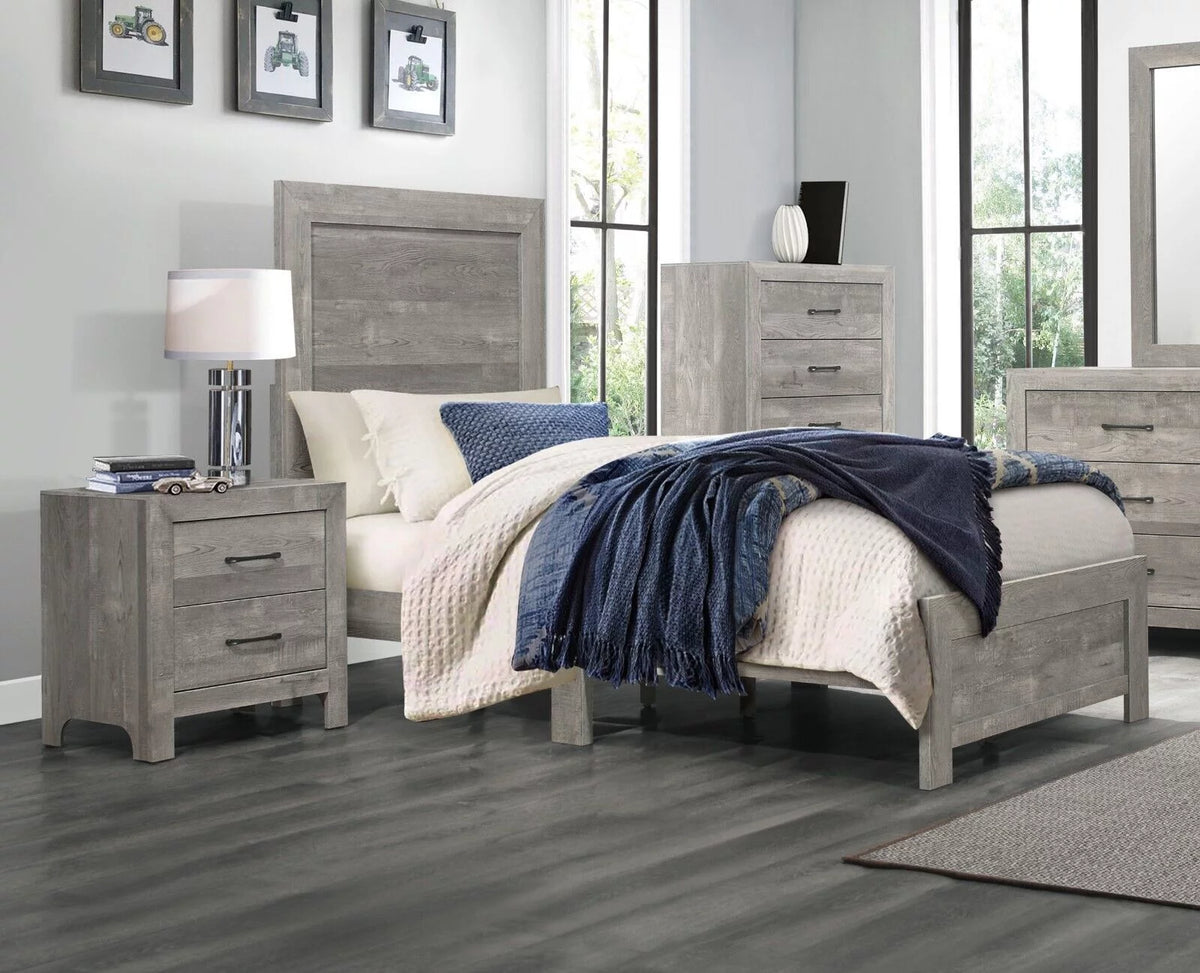 Gray Twin Size Bed and 2 Nightstands 3pc Set X5764