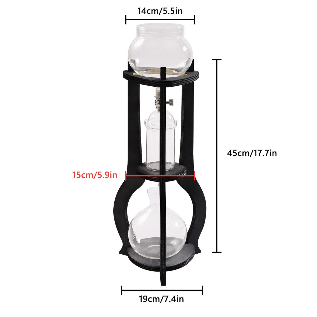 600ml Retro Manual Coffee Dripper Cold Brew Drip Tower Coffee Maker 6-8 Cup Gray A301