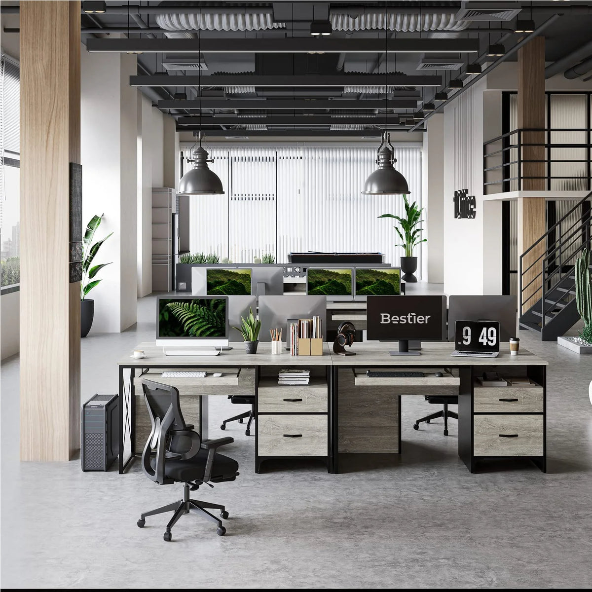 55 inch Industrial Computer Desk with Storage H654