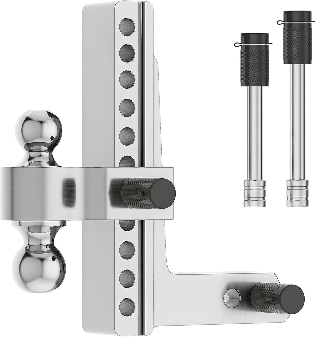 Adjustable Trailer Hitch Ball Mount, 2.5-Inch Receiver, 8-Inch Drop, 8-Inch Rise, Dual Towing Balls with Double Pin Key Locks H10246