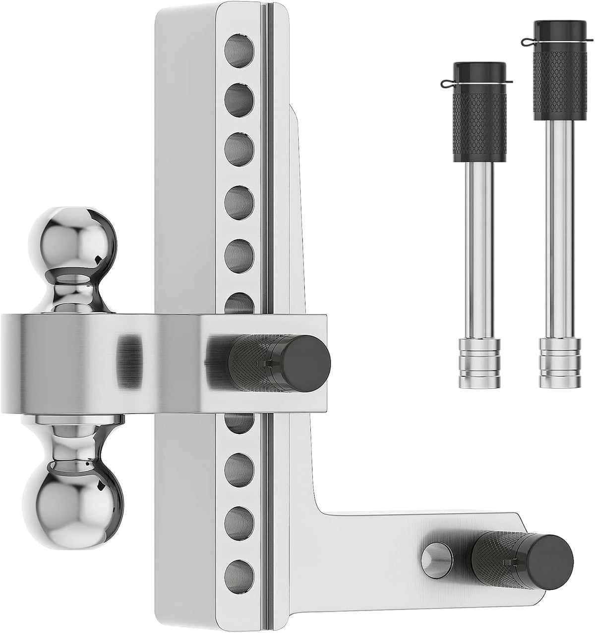 Adjustable Trailer Hitch Ball Mount, 2.5-Inch Receiver, 8-Inch Drop, 8-Inch Rise, Dual Towing Balls with Double Pin Key Locks H10246