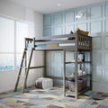 White Twin High Loft Bed with Bookcase and Desk Y64685