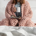 Blush Pink Chunky Knit Chenille Throw Blanket U8905