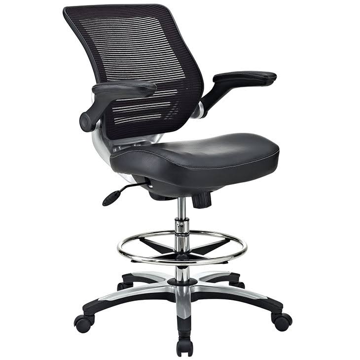 Faux Leather Mesh Drafting Stool in Black T59966