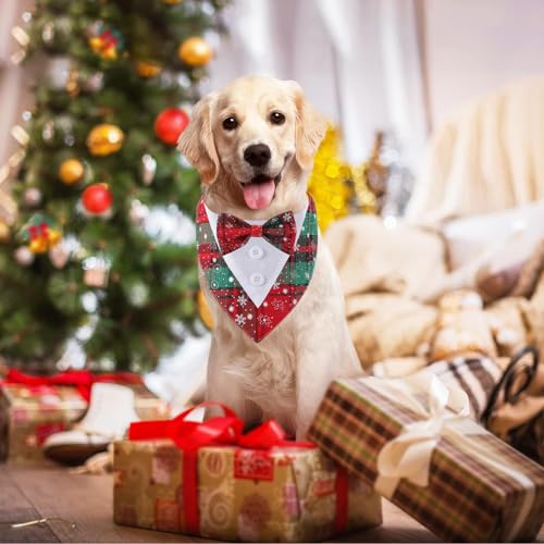 Green Plaid Dog Bandana with Bow Tie U5247