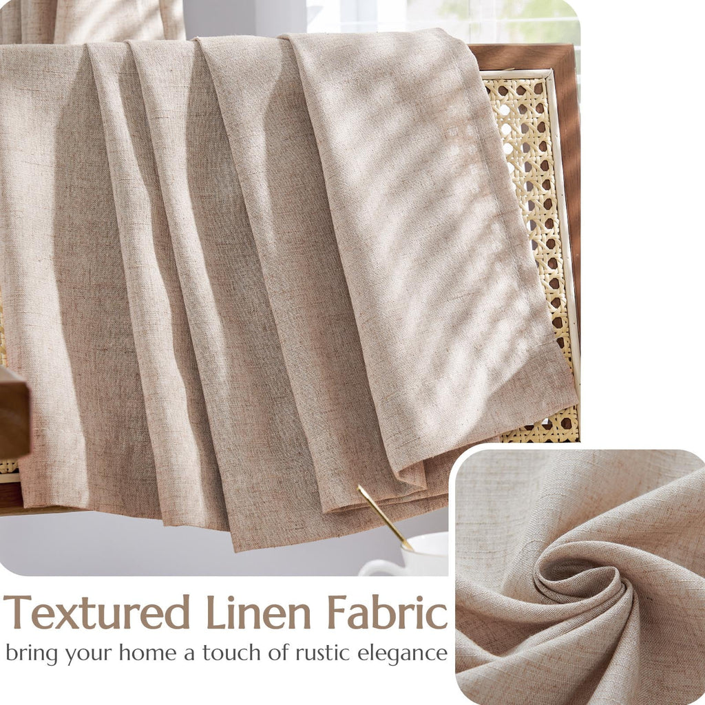 Linen Curtains 84 Inch Length Light Filtering with Lined 2 Panels N5587