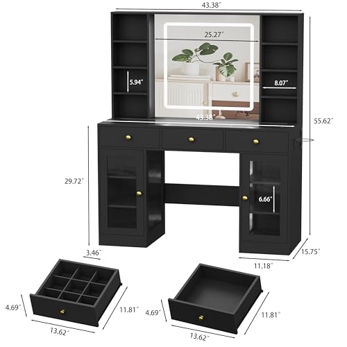 White Vanity Desk with Lighted Mirror and Glass Top N59081