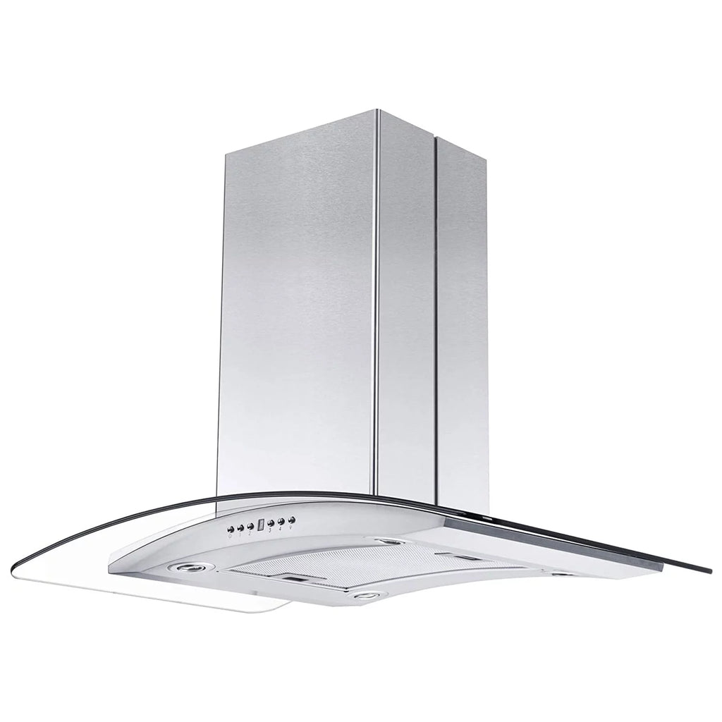 36" Island Ceiling Mount Range Hood Stainless Steel Glass I556