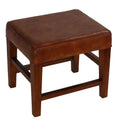 Genuine Leather Ottoman with Solid Teak Wood Legs, Brown O193