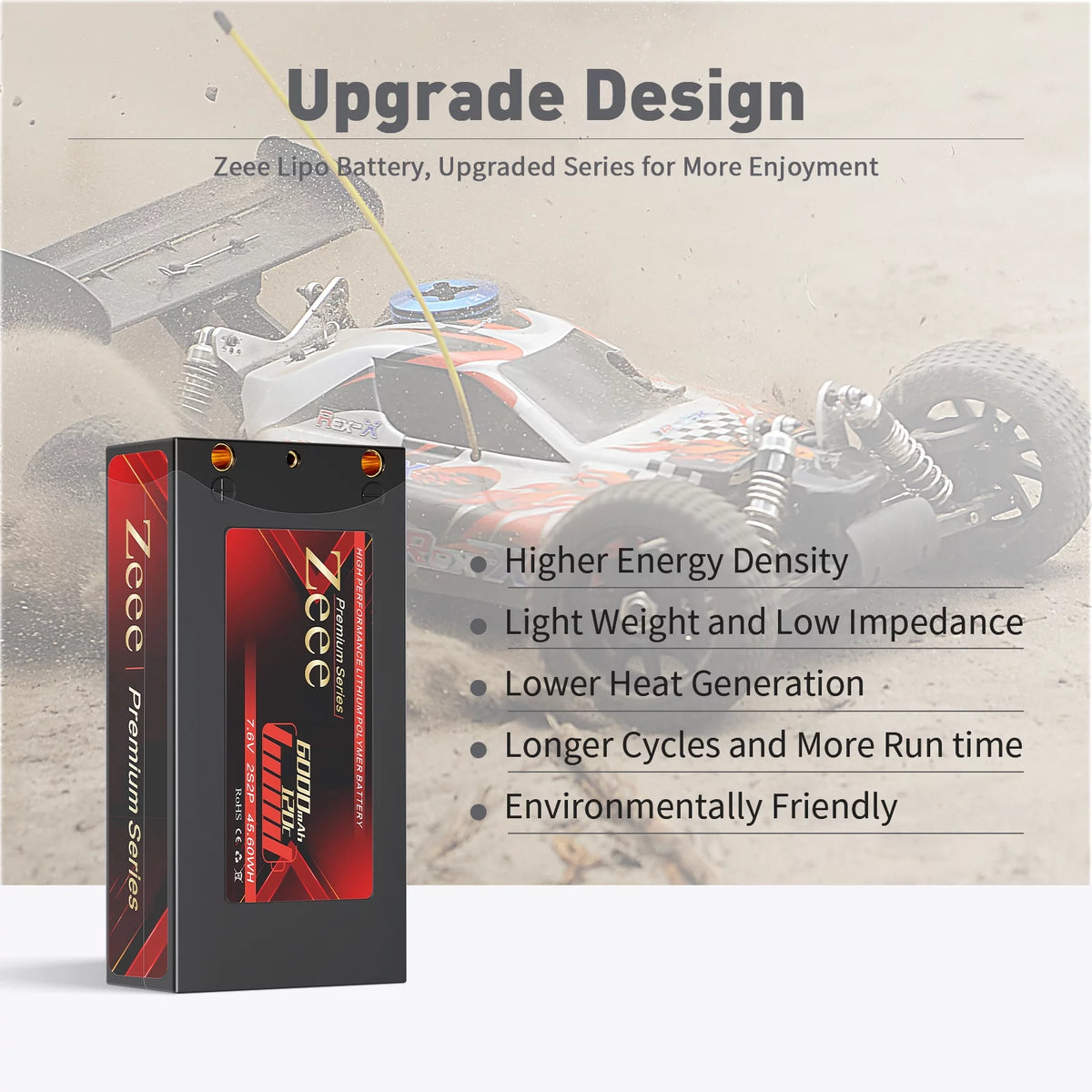2S Lipo Battery 7.6V 6000mAh 120C Shorty Hard Case 2 Pack X34717