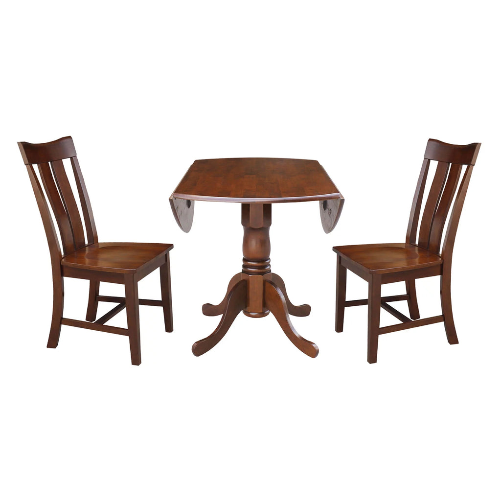 Solid Wood 3-Piece Dining Set with Dual Drop Leaf Table and 2 Splat Back Chairs J7859