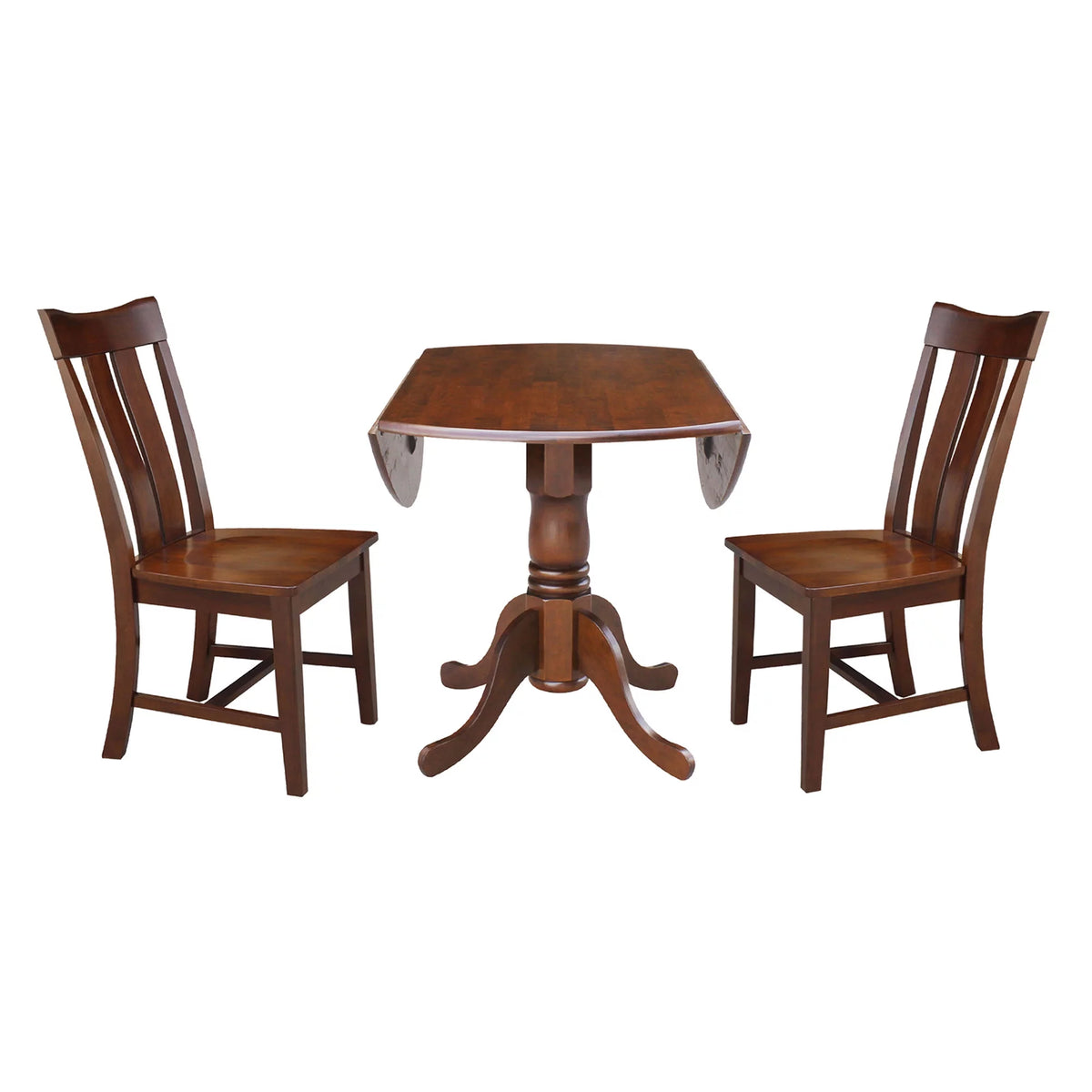 Solid Wood 3-Piece Dining Set with Dual Drop Leaf Table and 2 Splat Back Chairs J7859