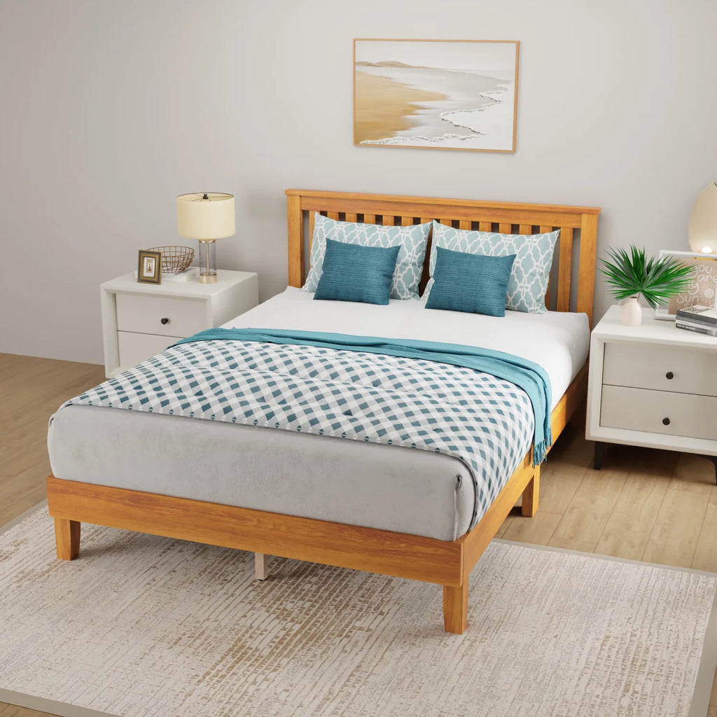 Queen Size Bed Frame with Headboard Wood Slats B76346