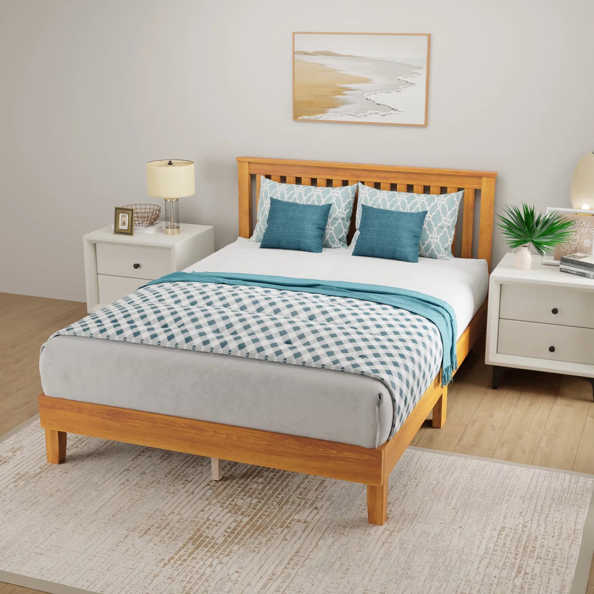 Queen Size Bed Frame with Headboard Wood Slats B76346